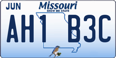 MO license plate AH1B3C