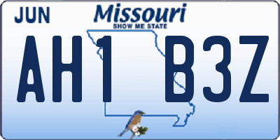 MO license plate AH1B3Z