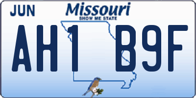 MO license plate AH1B9F