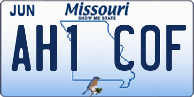 MO license plate AH1C0F