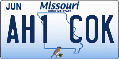 MO license plate AH1C0K