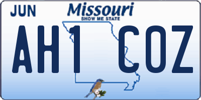 MO license plate AH1C0Z