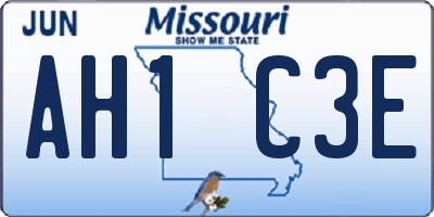 MO license plate AH1C3E