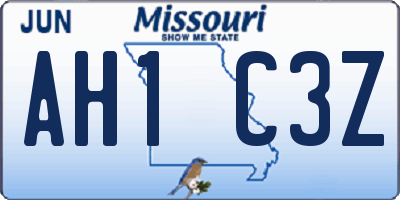 MO license plate AH1C3Z