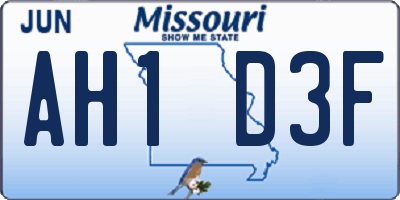 MO license plate AH1D3F