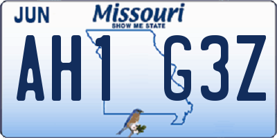 MO license plate AH1G3Z