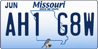 MO license plate AH1G8W