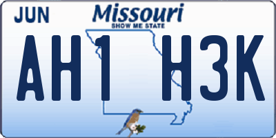 MO license plate AH1H3K