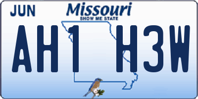 MO license plate AH1H3W