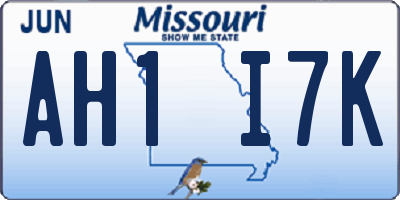 MO license plate AH1I7K