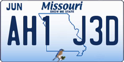 MO license plate AH1J3D