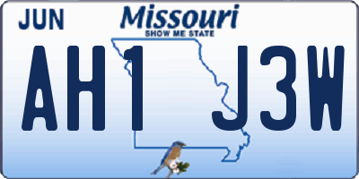 MO license plate AH1J3W