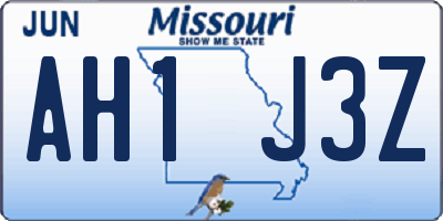 MO license plate AH1J3Z