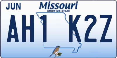 MO license plate AH1K2Z