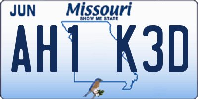 MO license plate AH1K3D