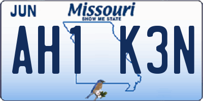 MO license plate AH1K3N