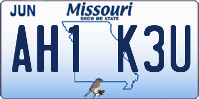 MO license plate AH1K3U