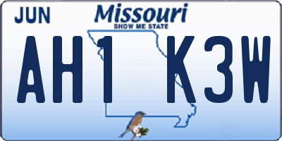 MO license plate AH1K3W