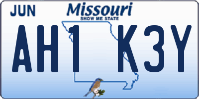 MO license plate AH1K3Y