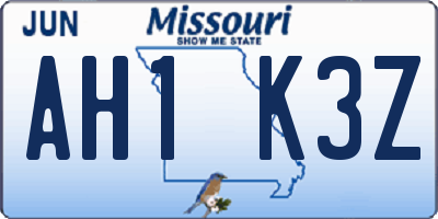 MO license plate AH1K3Z