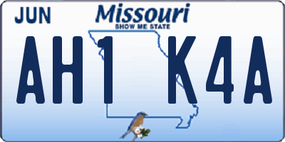 MO license plate AH1K4A