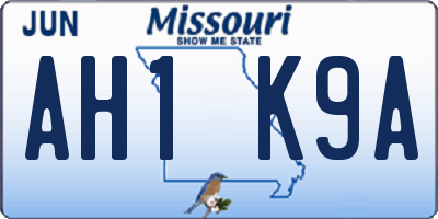 MO license plate AH1K9A