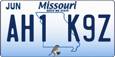 MO license plate AH1K9Z