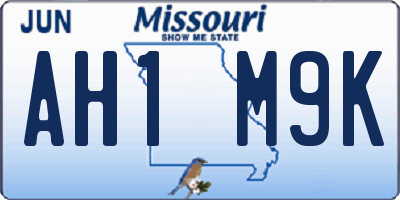 MO license plate AH1M9K