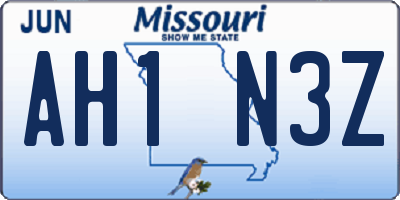 MO license plate AH1N3Z