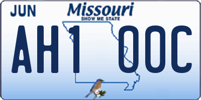 MO license plate AH1O0C