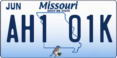 MO license plate AH1O1K