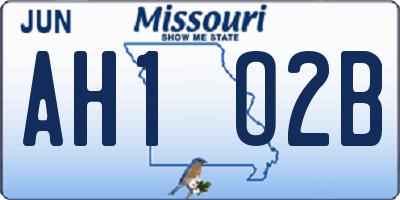 MO license plate AH1O2B