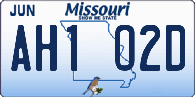 MO license plate AH1O2D