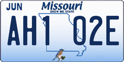 MO license plate AH1O2E