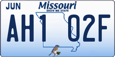 MO license plate AH1O2F