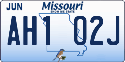 MO license plate AH1O2J