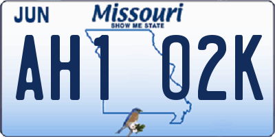 MO license plate AH1O2K