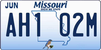 MO license plate AH1O2M