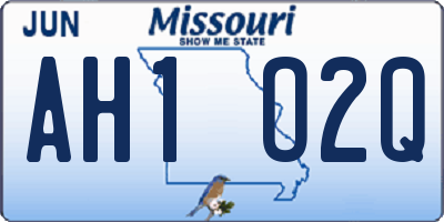 MO license plate AH1O2Q