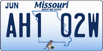 MO license plate AH1O2W