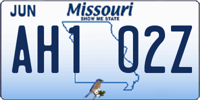 MO license plate AH1O2Z