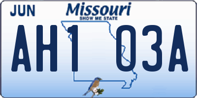 MO license plate AH1O3A