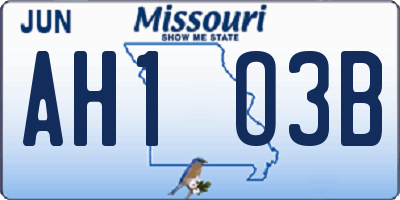 MO license plate AH1O3B