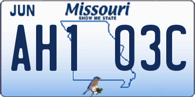 MO license plate AH1O3C