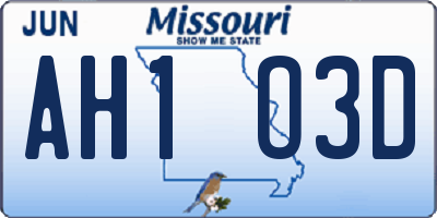 MO license plate AH1O3D