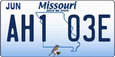 MO license plate AH1O3E