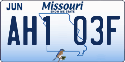 MO license plate AH1O3F