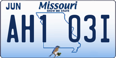 MO license plate AH1O3I