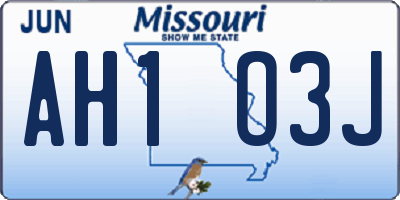 MO license plate AH1O3J