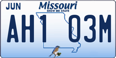 MO license plate AH1O3M